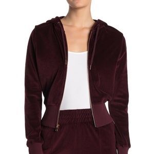 Good American Crop Velour Hoodie Burgundy